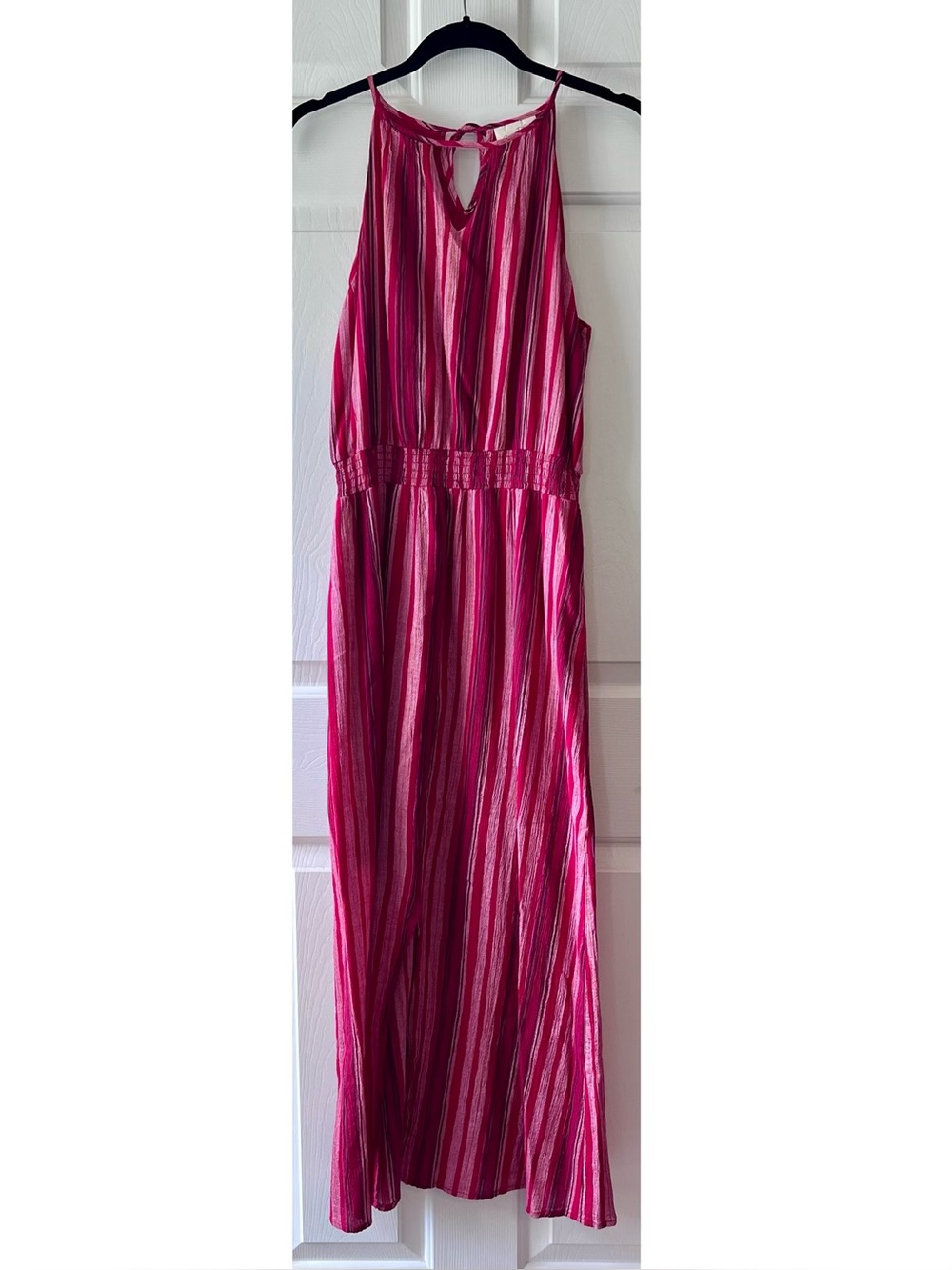 100% Cotton Shell Pink & Red Striped Maxi Dress Lined Size M